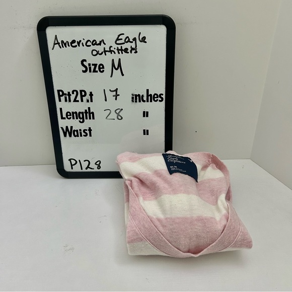 American Eagle Outfitters Y2K Pink & White Stripe V-Neck Long Sleeve Top Medium - Picture 14 of 14